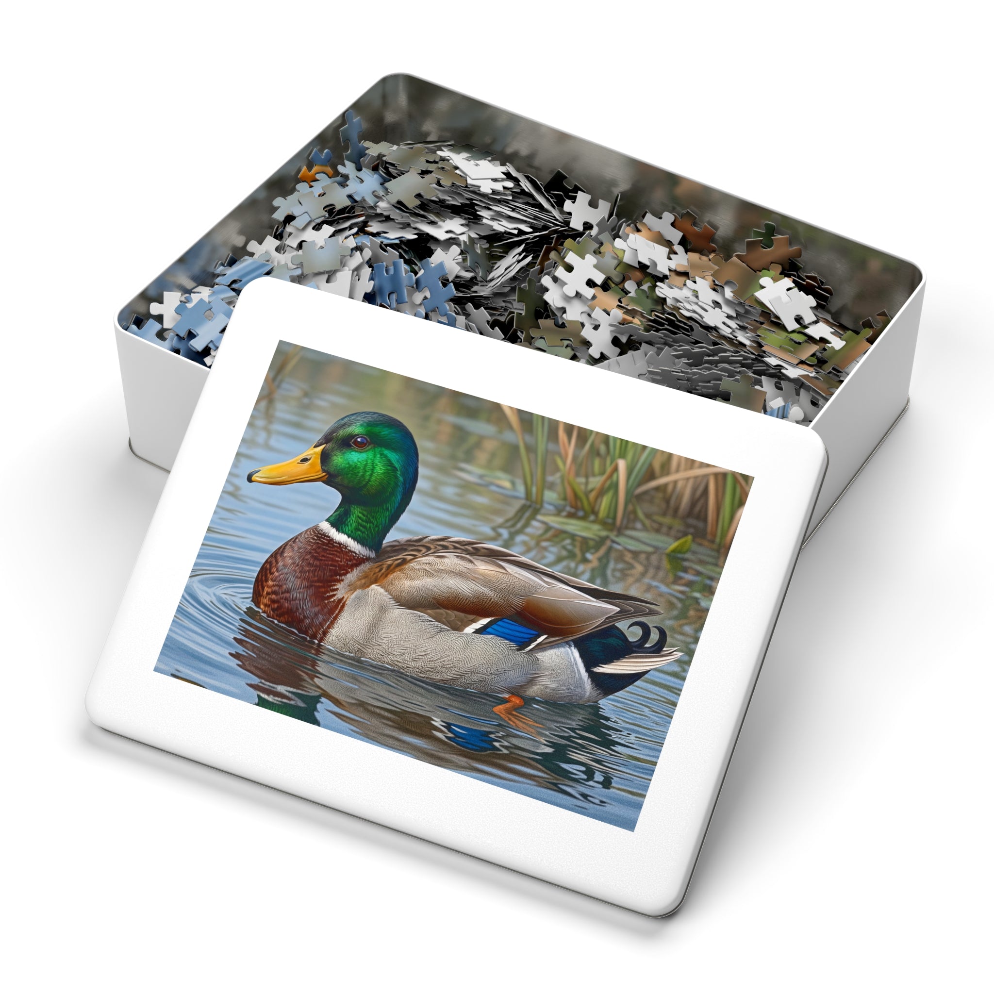 Mallard Duck Jigsaw Puzzle with Tin — Realistic Waterfowl Puzzle Gift