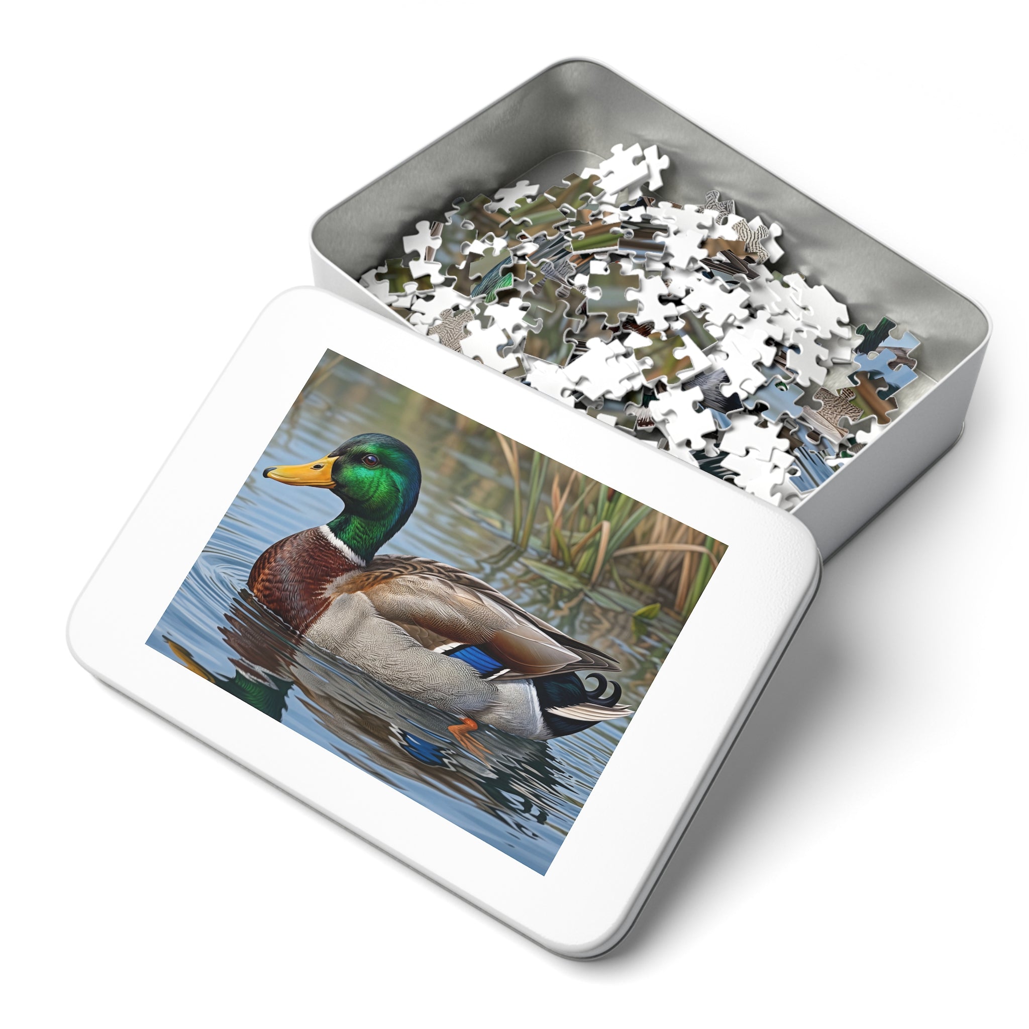 Mallard Duck Jigsaw Puzzle with Tin — Realistic Waterfowl Puzzle Gift