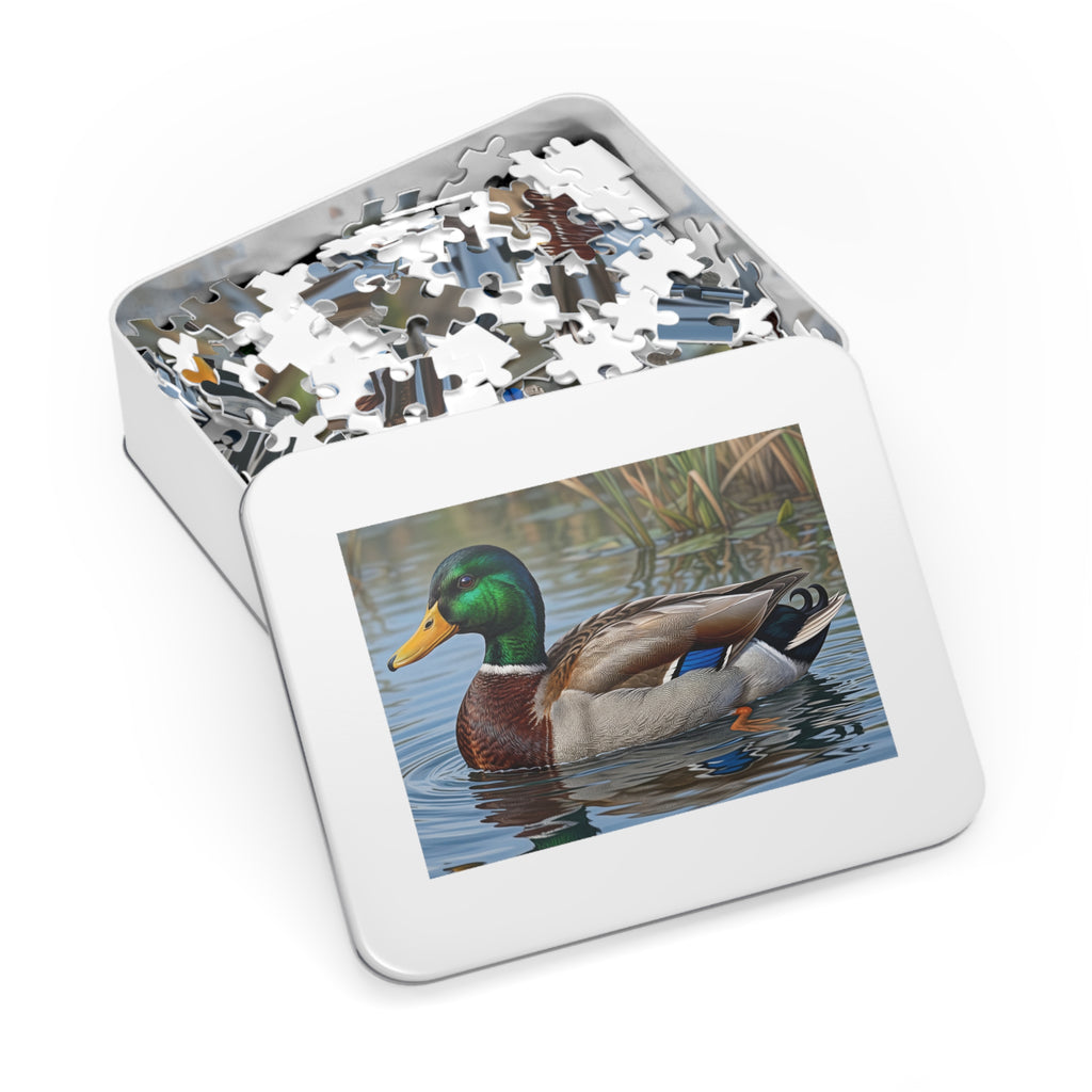Mallard Duck Jigsaw Puzzle with Tin — Realistic Waterfowl Puzzle Gift