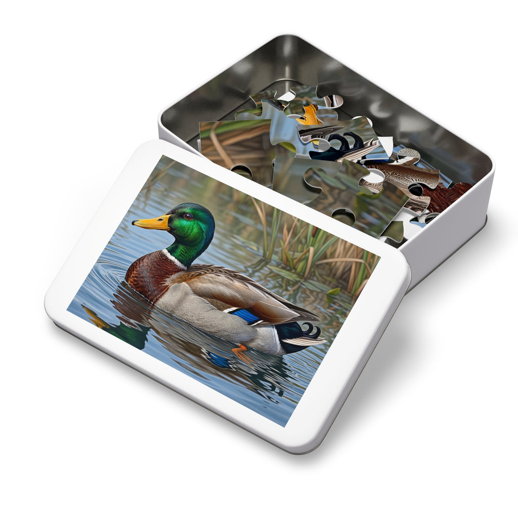 Mallard Duck Jigsaw Puzzle with Tin — Realistic Waterfowl Puzzle Gift