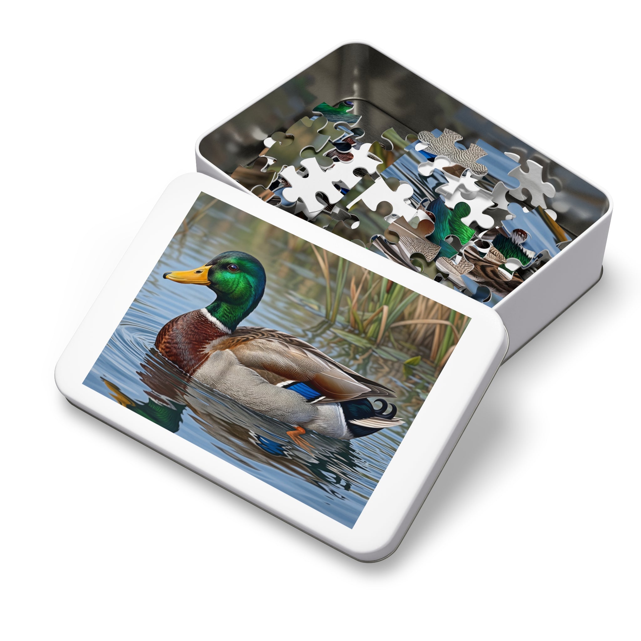 Mallard Duck Jigsaw Puzzle with Tin — Realistic Waterfowl Puzzle Gift